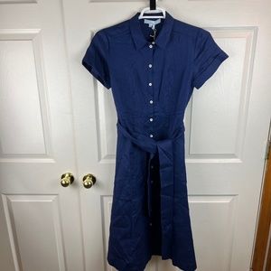 COPY - Hill House The Lily Dress Tie Belt Short Sleeve Linen Navy Blue Size XS